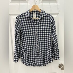 J. Crew Navy and White Gingham Button-Up Shirt
